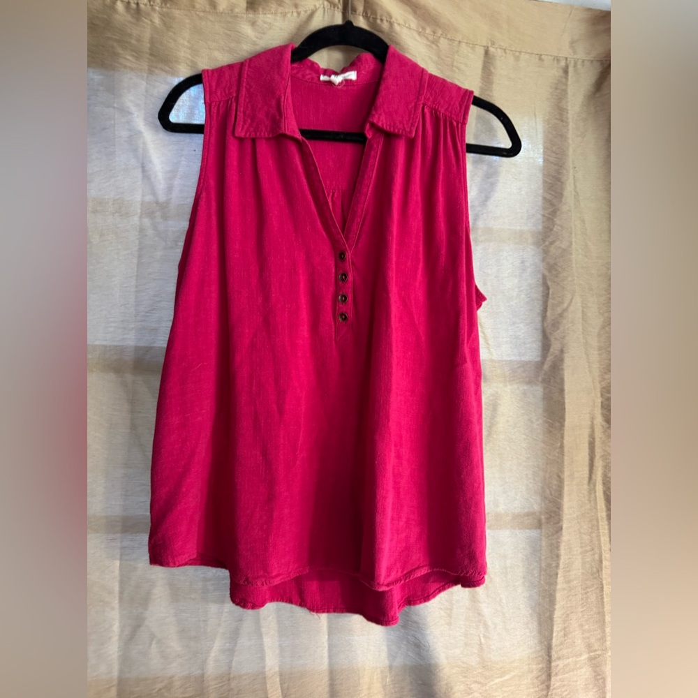 Maurices Women’s XL Sleeveless Henley Blouse Pink Button Front